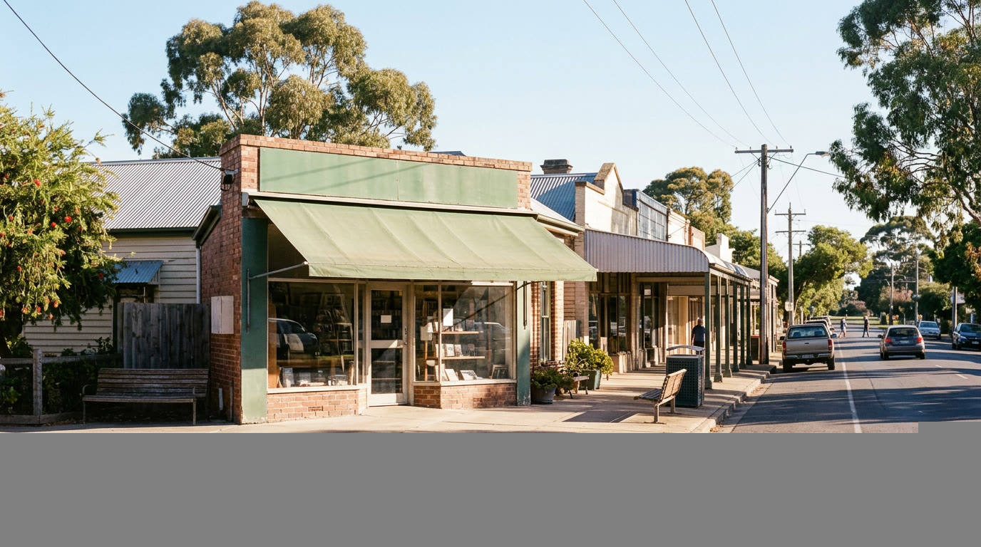 A sunlit Australian high street with local businesses