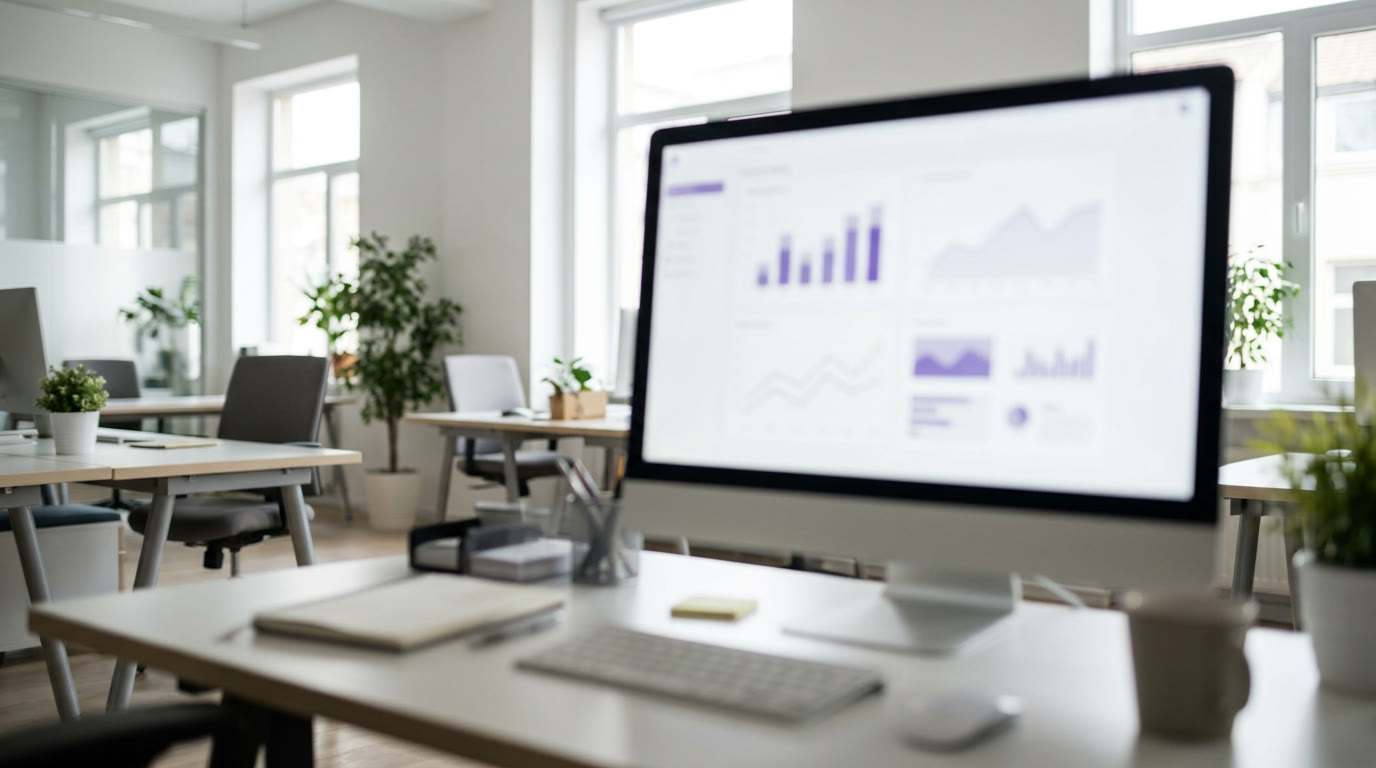 A monitor showing simple analytics charts